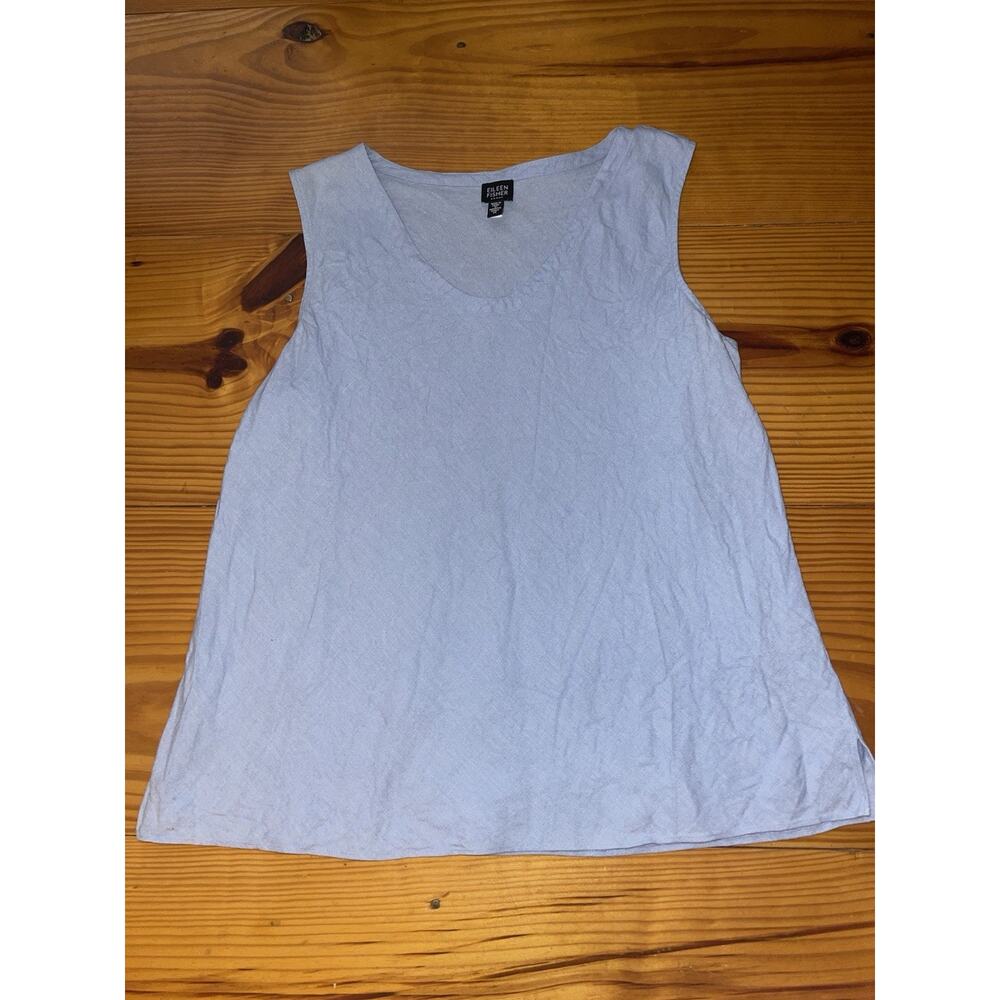 Eileen Fisher Woman 100% Cornflower Blue Linen Quiet Luxury Tank 1X
